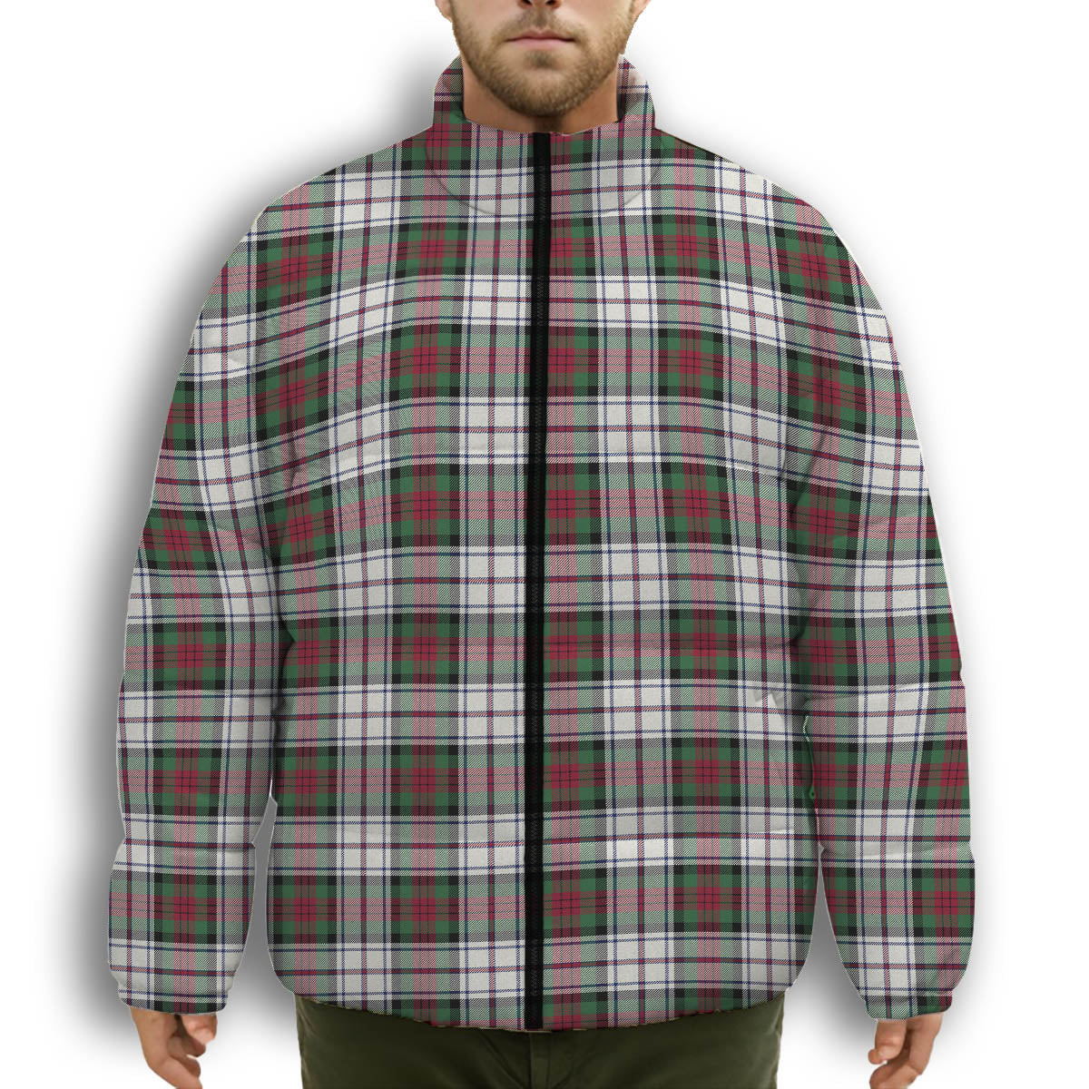 ScotsTee Shop Scottish McDuff Dress Modern Premium Tartan Collar Down Jacket Winter White Duck Down Plaid