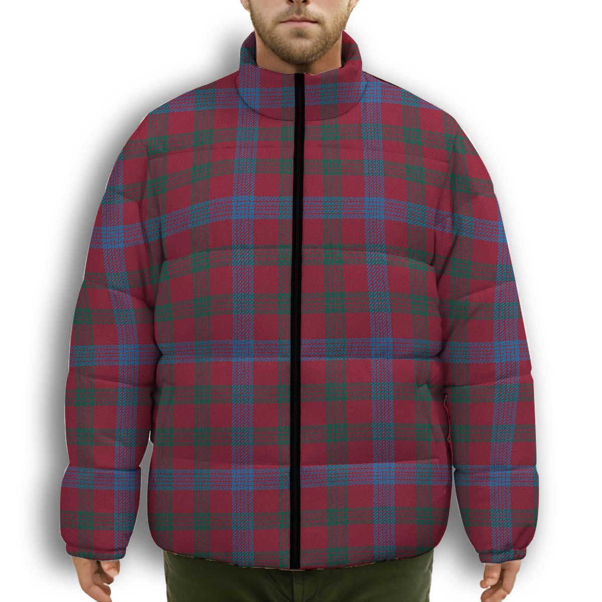 ScotsTee Shop Scottish Laing Artefact Modern Premium Tartan Collar Down Jacket Winter White Duck Down Plaid