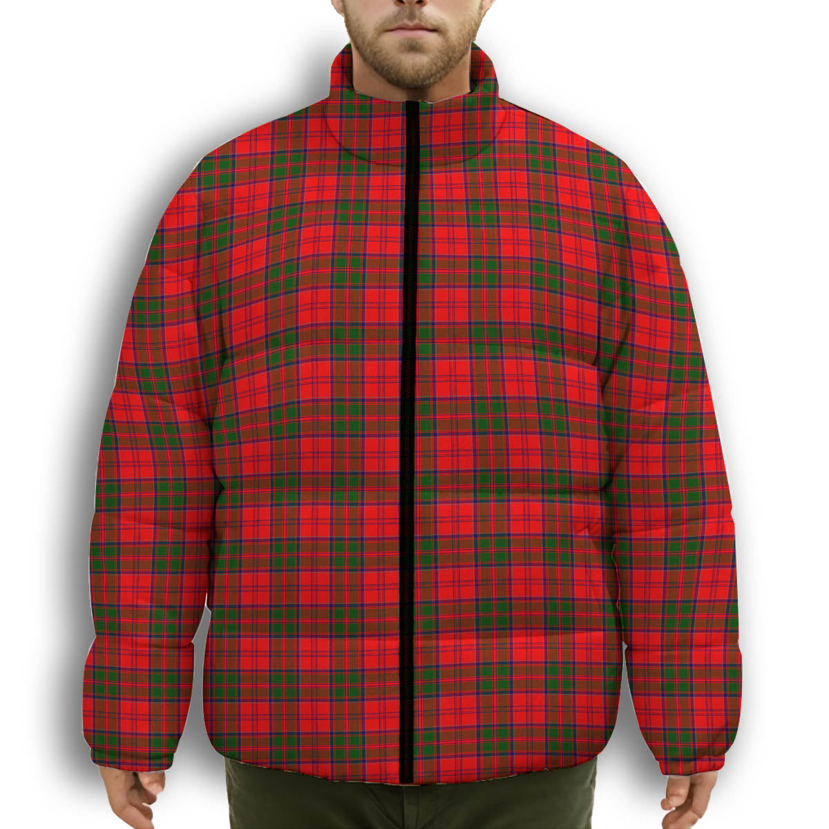 ScotsTee Shop Scottish Grant Modern Premium Tartan Collar Down Jacket Winter White Duck Down Plaid