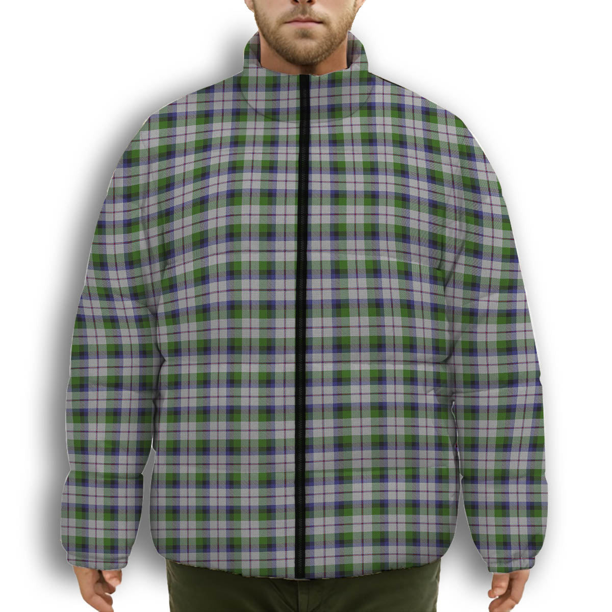 ScotsTee Shop Scottish MacNaughton Dress Premium Tartan Collar Down Jacket Winter White Duck Down Plaid