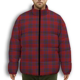 ScotsTee Shop Scottish Leslie Red Premium Tartan Collar Down Jacket Winter White Duck Down Plaid