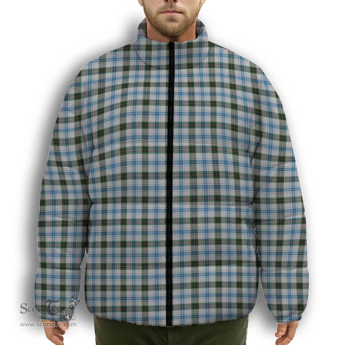 ScotsTee Shop Scottish Henderson Dress Premium Tartan Collar Down Jacket Winter White Duck Down Plaid