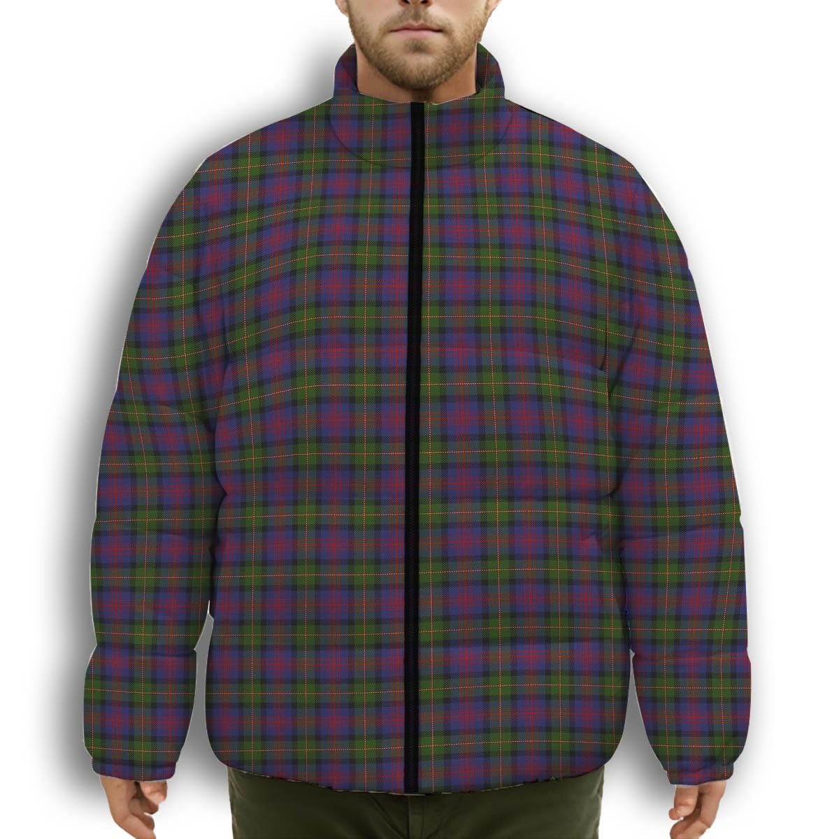 ScotsTee Shop Scottish MacLennan Premium Tartan Collar Down Jacket Winter White Duck Down Plaid