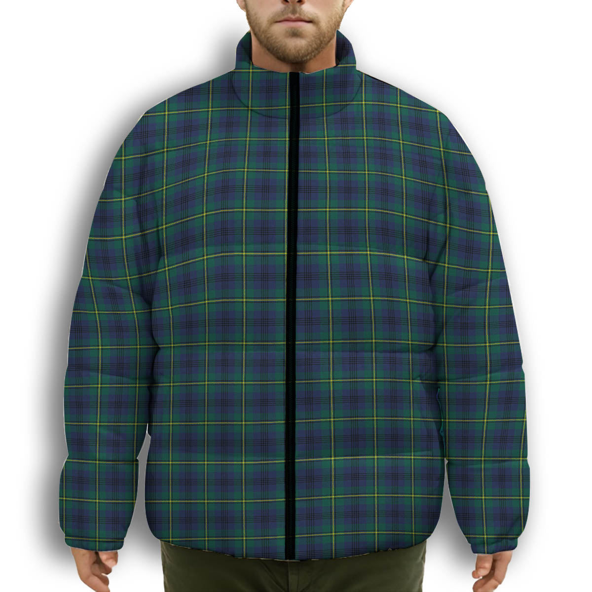 ScotsTee Shop Scottish Johnstone Originaux Modern Clan Premium Tartan Collar Down Jacket Winter White Duck Down Plaid