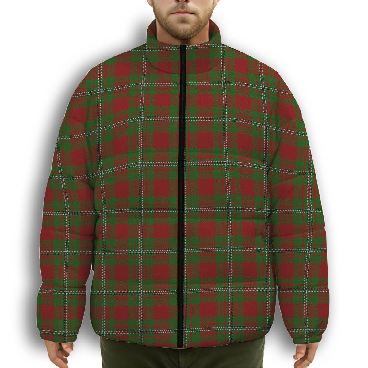 ScotsTee Shop Scottish Strang Premium Tartan Collar Down Jacket Winter White Duck Down Plaid