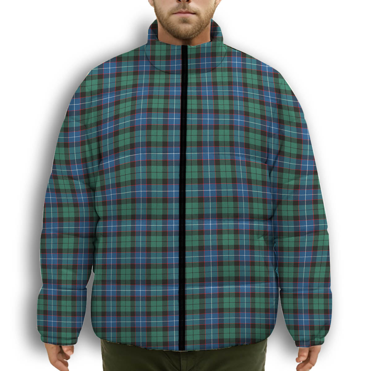 ScotsTee Shop Scottish Hunter Ancient Premium Tartan Collar Down Jacket Winter White Duck Down Plaid