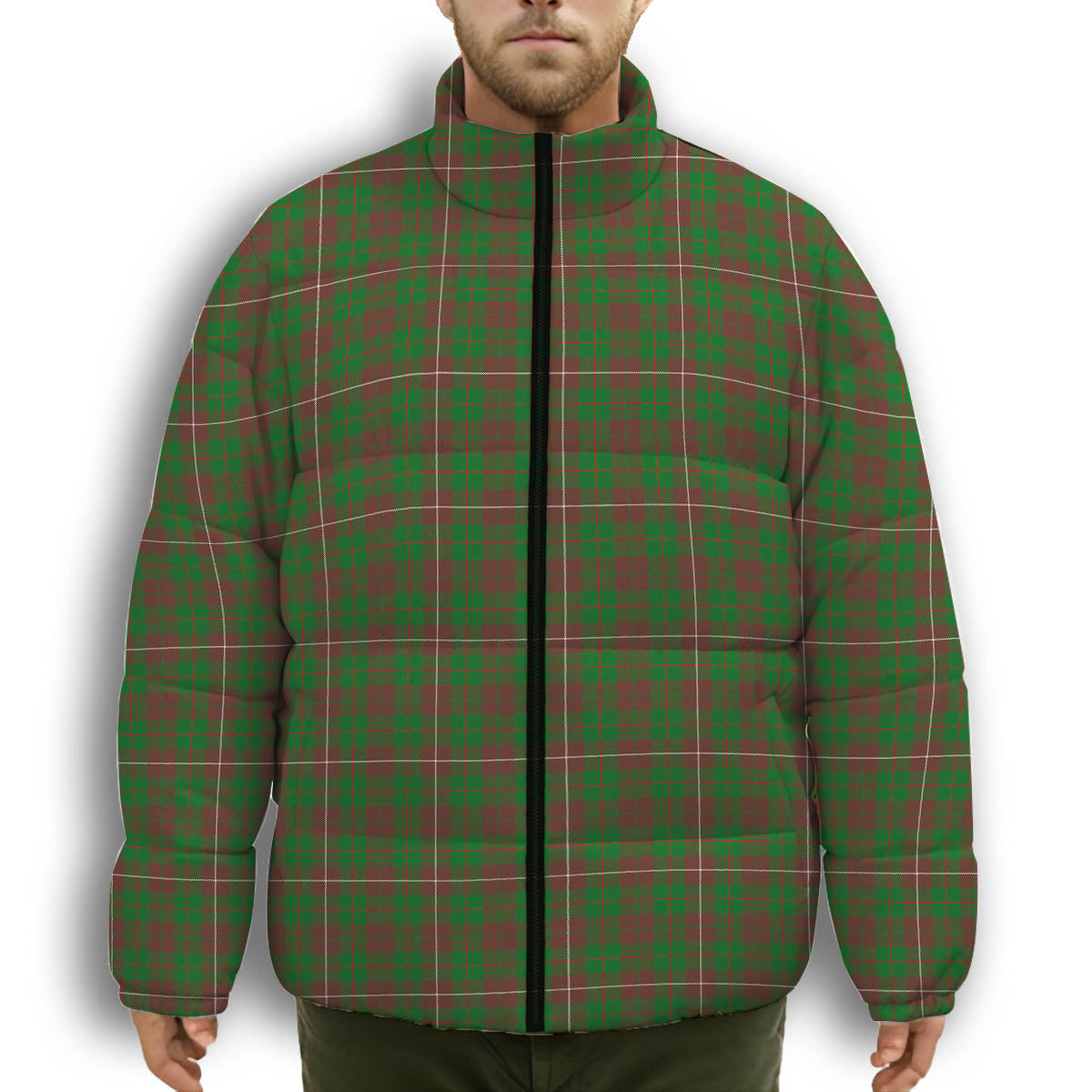 ScotsTee Shop Scottish McKinnon Hunting Modern Premium Tartan Collar Down Jacket Winter White Duck Down Plaid