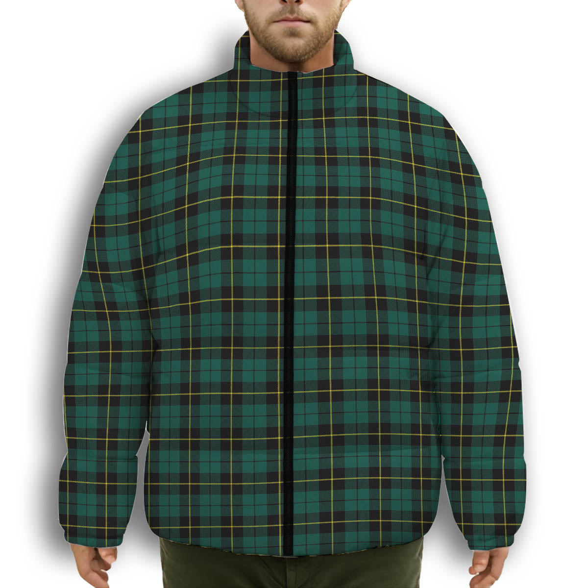 ScotsTee Shop Scottish Wallace Hunting Modern Premium Tartan Collar Down Jacket Winter White Duck Down Plaid