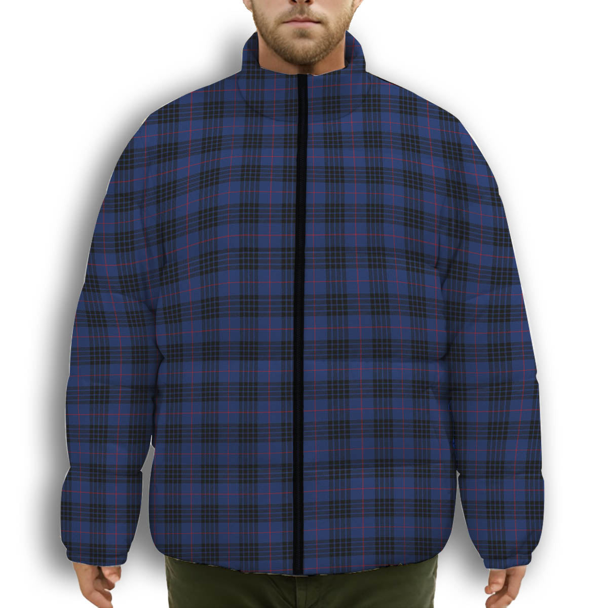 ScotsTee Shop Scottish McKay Blue Modern Premium Tartan Collar Down Jacket Winter White Duck Down Plaid