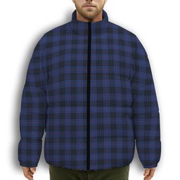 ScotsTee Shop Scottish McKay Blue Modern Premium Tartan Collar Down Jacket Winter White Duck Down Plaid