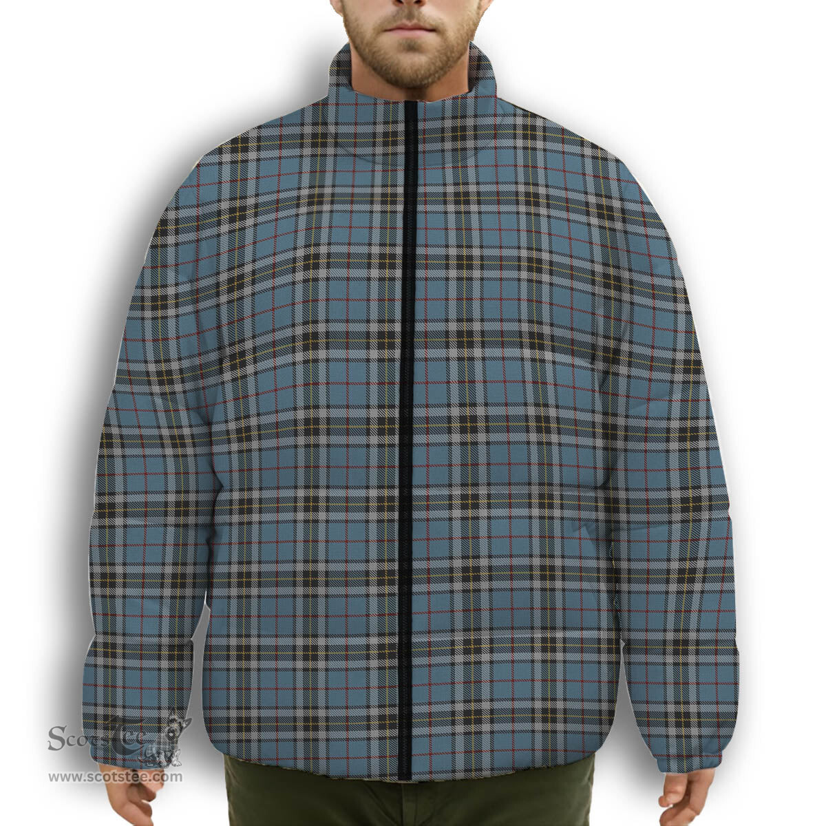 ScotsTee Shop Scottish Thomson Premium Tartan Collar Down Jacket Winter White Duck Down Plaid