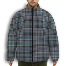 ScotsTee Shop Scottish Thomson Premium Tartan Collar Down Jacket Winter White Duck Down Plaid