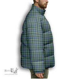 ScotsTee Shop Scottish Mouat Premium Tartan Collar Down Jacket Winter White Duck Down Plaid