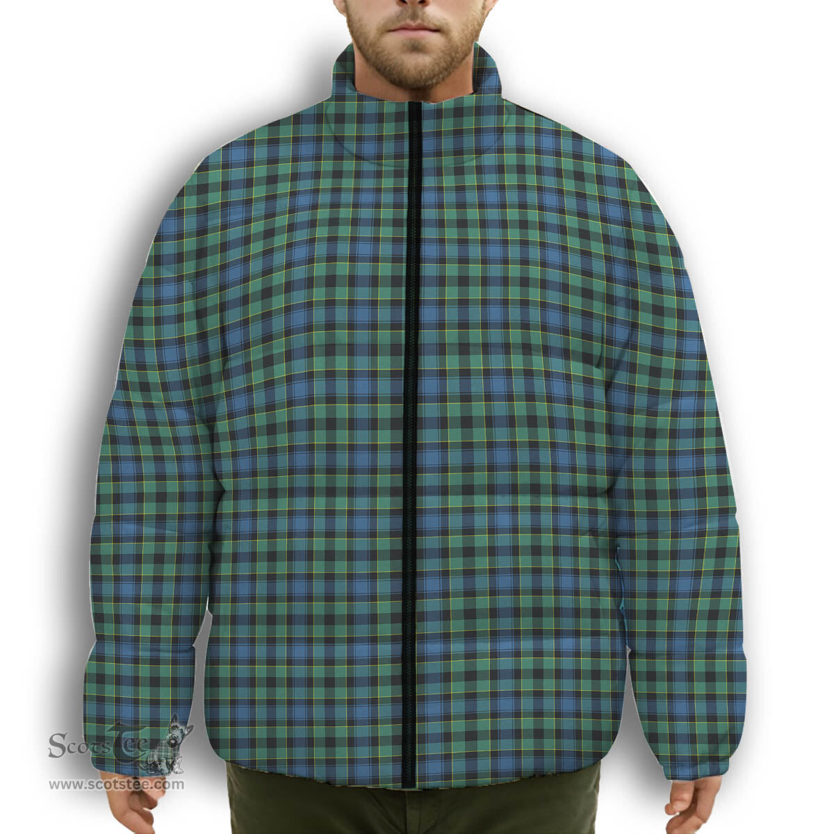 ScotsTee Shop Scottish Mouat Premium Tartan Collar Down Jacket Winter White Duck Down Plaid