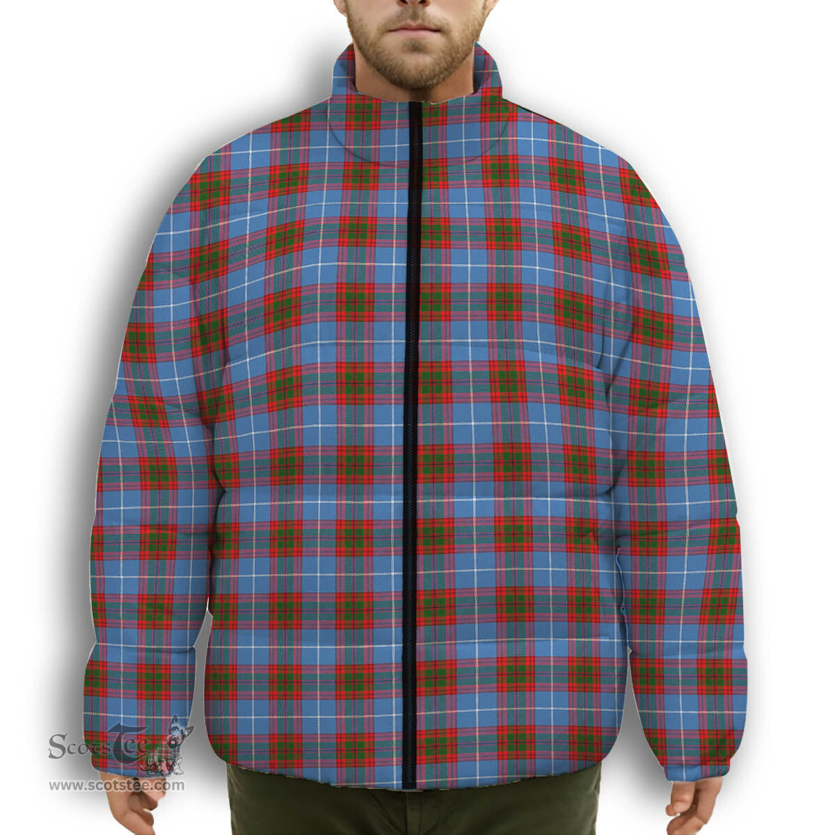 ScotsTee Shop Scottish Newton Premium Tartan Collar Down Jacket Winter White Duck Down Plaid