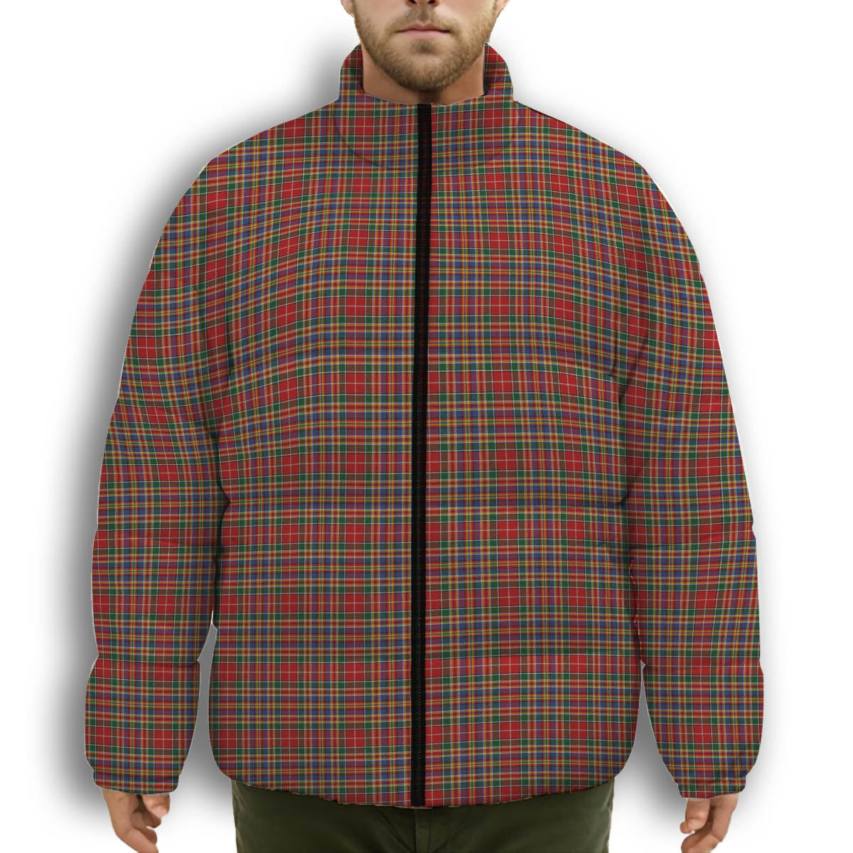 ScotsTee Shop Scottish MacPherson 3 Premium Tartan Collar Down Jacket Winter White Duck Down Plaid