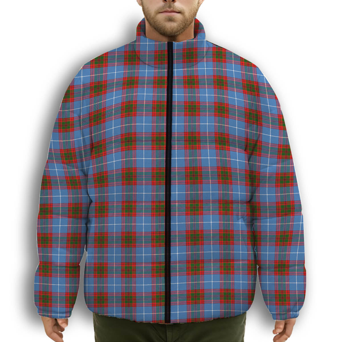 ScotsTee Shop Scottish Preston Premium Tartan Collar Down Jacket Winter White Duck Down Plaid