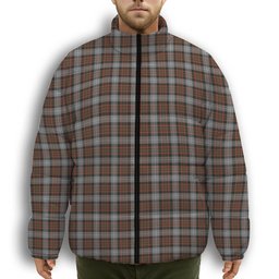 ScotsTee Shop Scottish MacRae Hunting Weathered Premium Tartan Collar Down Jacket Winter White Duck Down Plaid