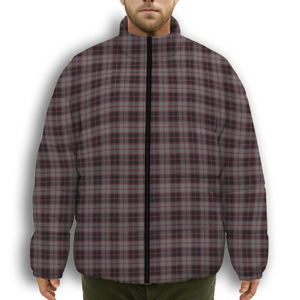 ScotsTee Shop Scottish MacPherson Hunting Premium Tartan Collar Down Jacket Winter White Duck Down Plaid