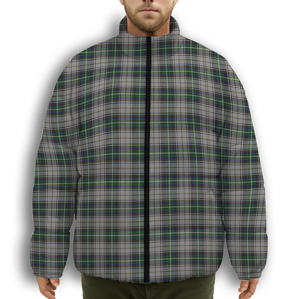 ScotsTee Shop Scottish MacSheehy Premium Tartan Collar Down Jacket Winter White Duck Down Plaid