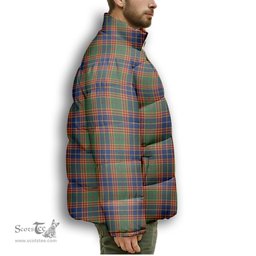 ScotsTee Shop Scottish Stevenson Old Modern Premium Tartan Collar Down Jacket Winter White Duck Down Plaid