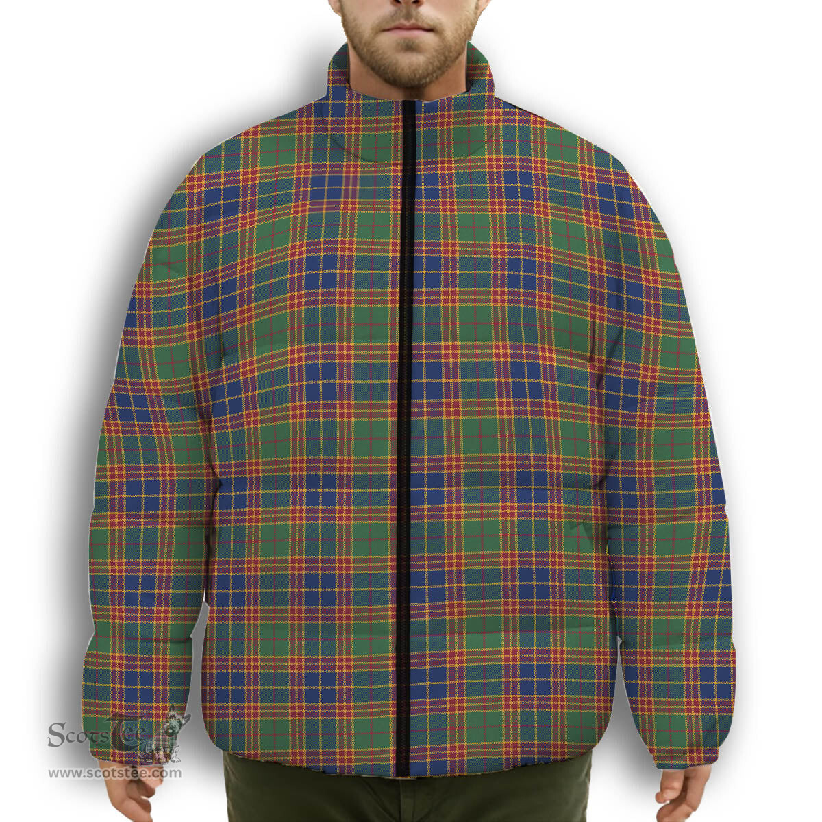 ScotsTee Shop Scottish Stevenson Old Modern Premium Tartan Collar Down Jacket Winter White Duck Down Plaid