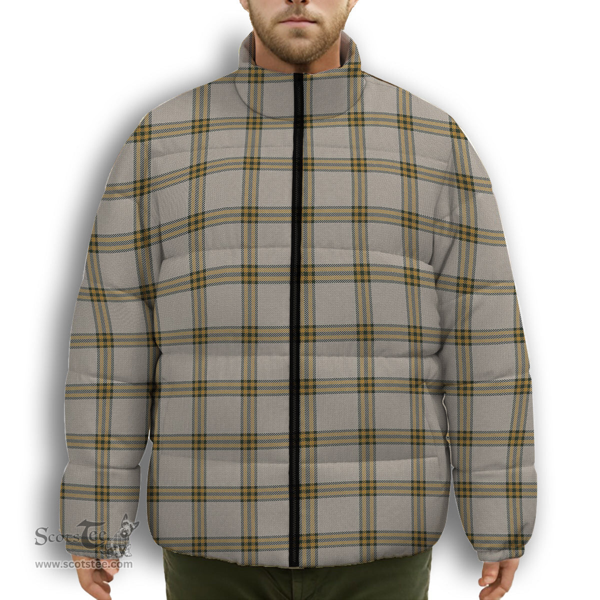ScotsTee Shop Scottish Young in Australia Premium Tartan Collar Down Jacket Winter White Duck Down Plaid