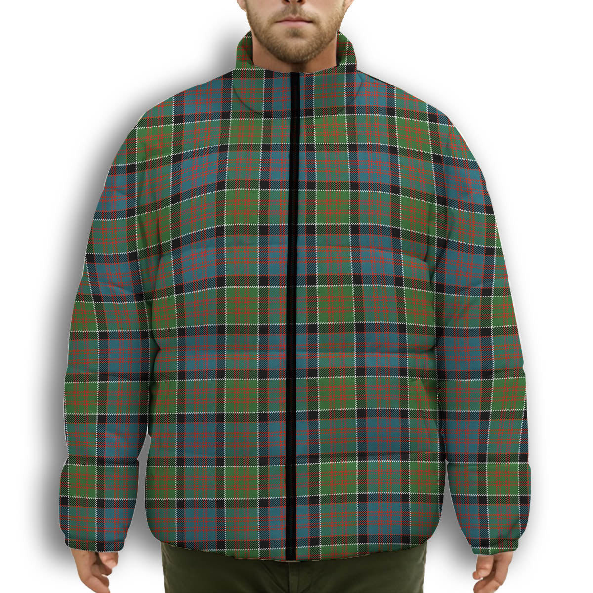 ScotsTee Shop Scottish MacDonald of Clan Ranald Ancient Premium Tartan Collar Down Jacket Winter White Duck Down Plaid