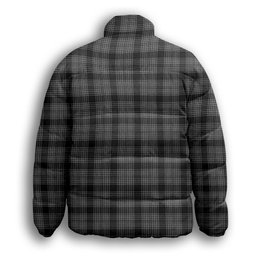 ScotsTee Shop Scottish Scott Black and White Premium Tartan Collar Down Jacket Winter White Duck Down Plaid