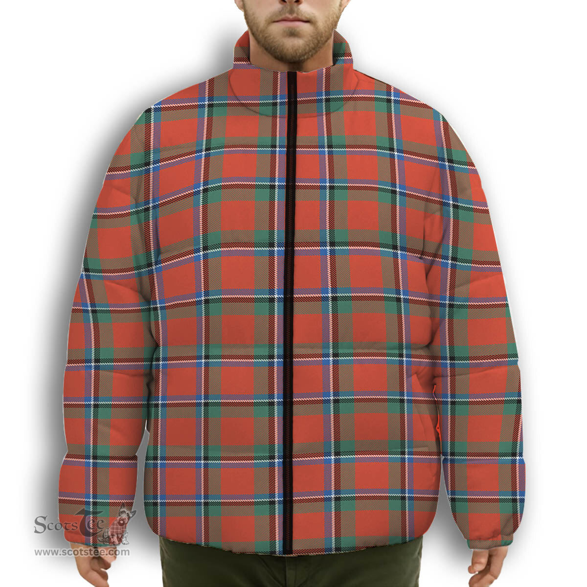 ScotsTee Shop Scottish Sinclair Ancient Premium Tartan Collar Down Jacket Winter White Duck Down Plaid