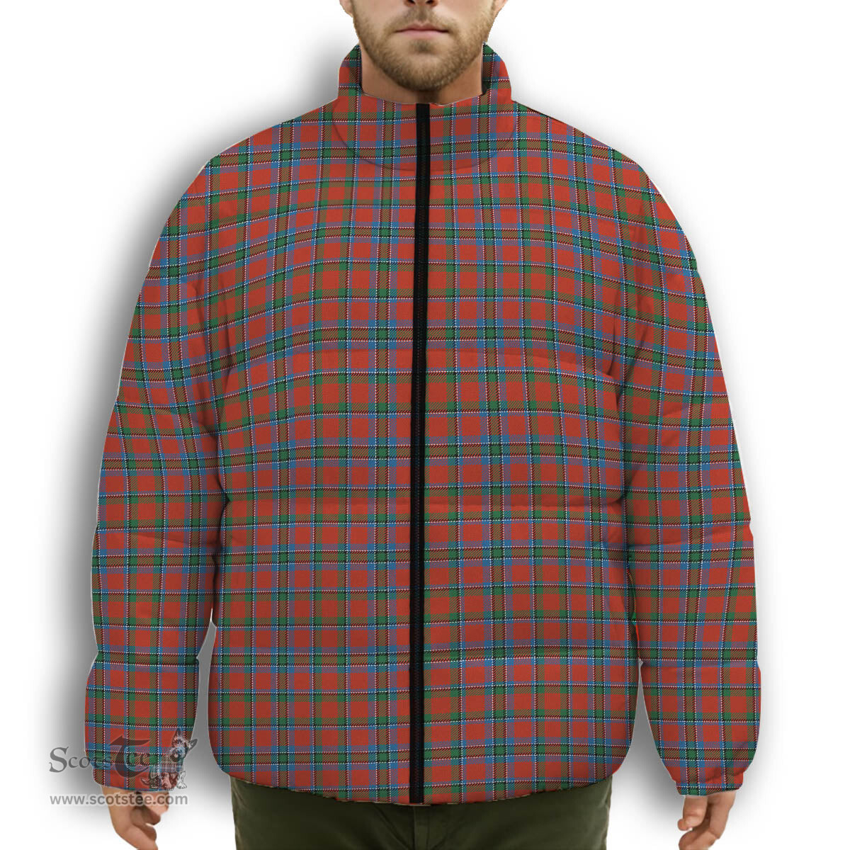 ScotsTee Shop Scottish Sinclair Lyon Count Ancient Premium Tartan Collar Down Jacket Winter White Duck Down Plaid
