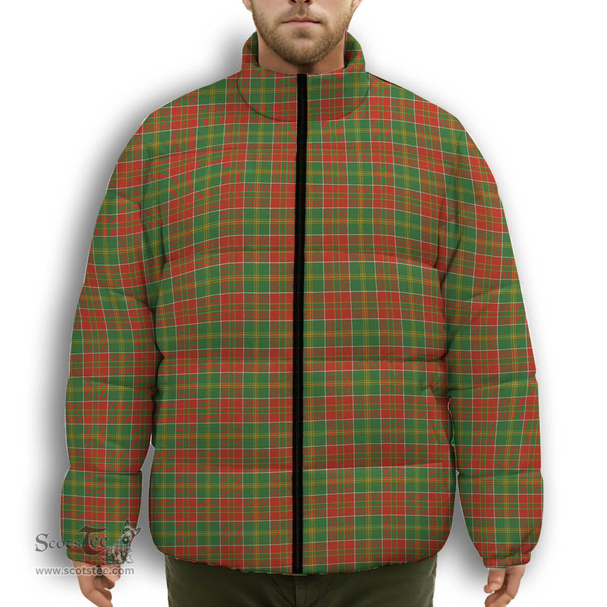 ScotsTee Shop Scottish MacDonald of Kingsburgh Ancient Premium Tartan Collar Down Jacket Winter White Duck Down Plaid