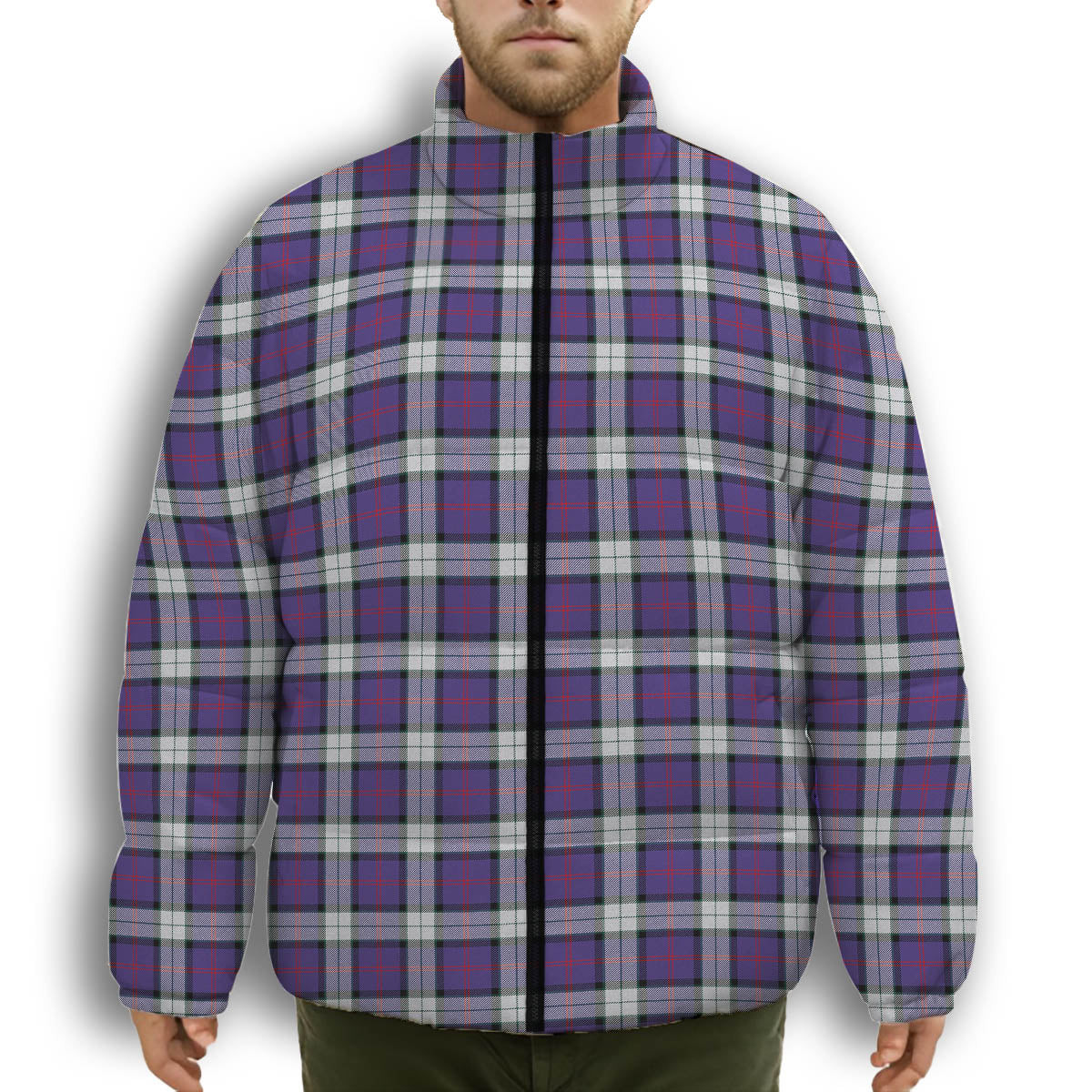 ScotsTee Shop Scottish Sinclair Dress (Dance) Modern Clan Premium Tartan Collar Down Jacket Winter White Duck Down Plaid