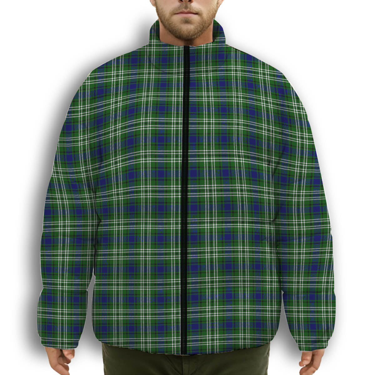 ScotsTee Shop Scottish Purves Premium Tartan Collar Down Jacket Winter White Duck Down Plaid
