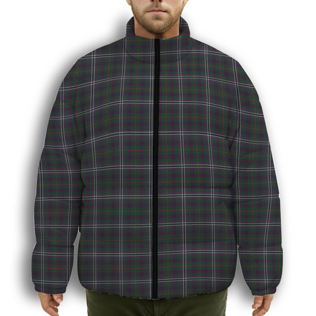 ScotsTee Shop Scottish MacGlynn Premium Tartan Collar Down Jacket Winter White Duck Down Plaid