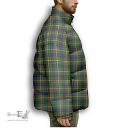 ScotsTee Shop Scottish Reid Green SC Premium Tartan Collar Down Jacket Winter White Duck Down Plaid