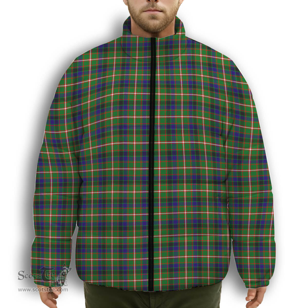 ScotsTee Shop Scottish Reid Green SC Premium Tartan Collar Down Jacket Winter White Duck Down Plaid