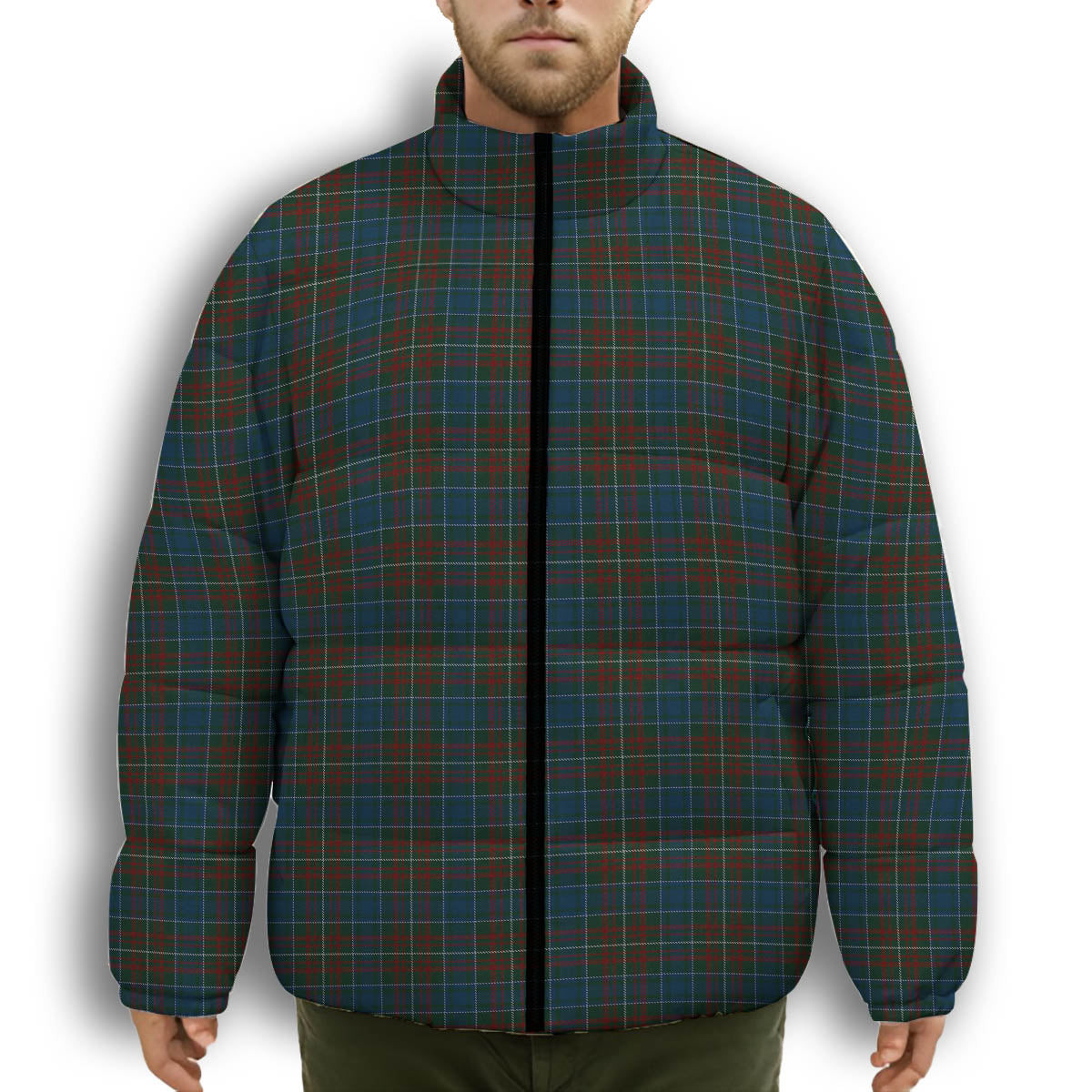 ScotsTee Shop Scottish MacConnell Premium Tartan Collar Down Jacket Winter White Duck Down Plaid