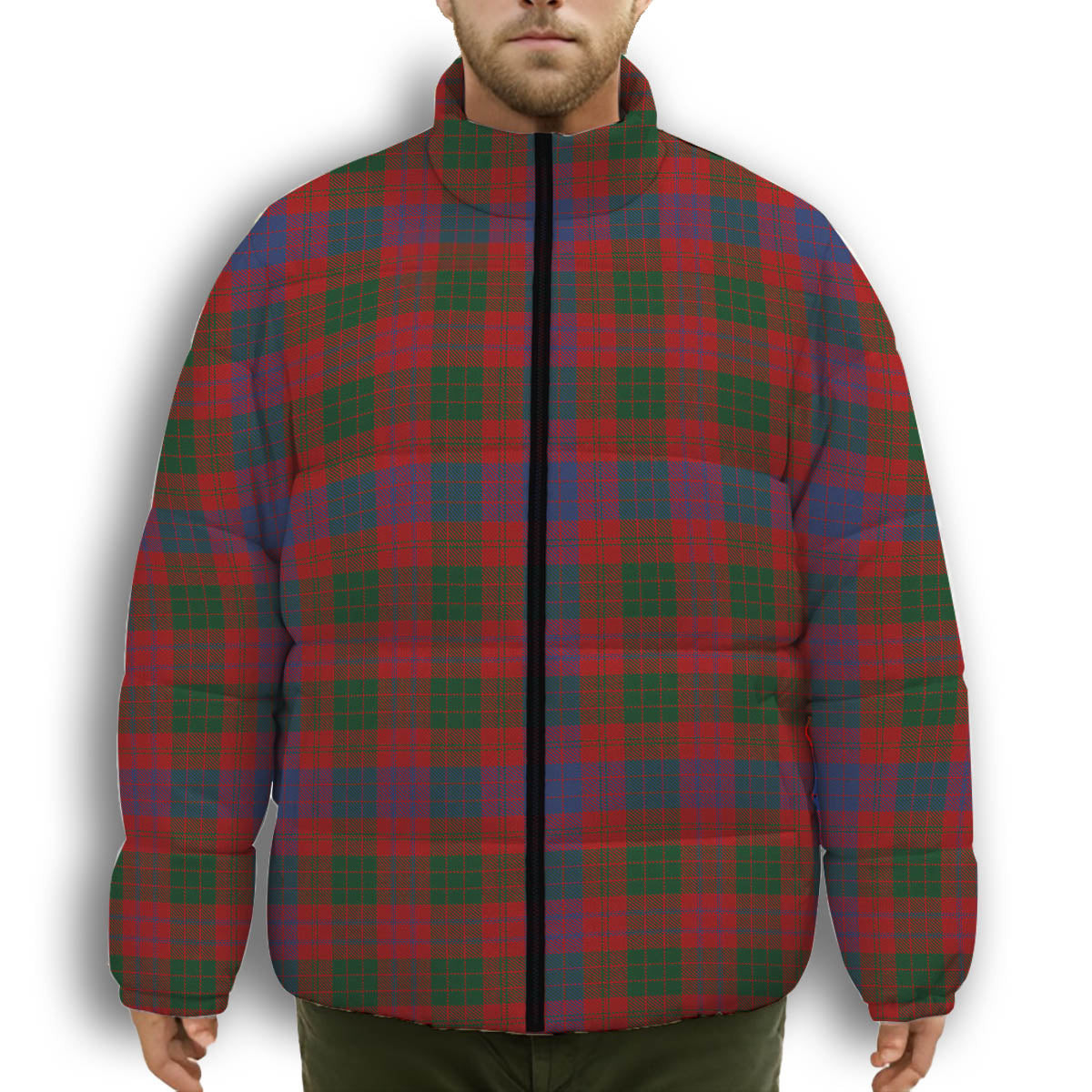 ScotsTee Shop Scottish Ross Premium Tartan Collar Down Jacket Winter White Duck Down Plaid