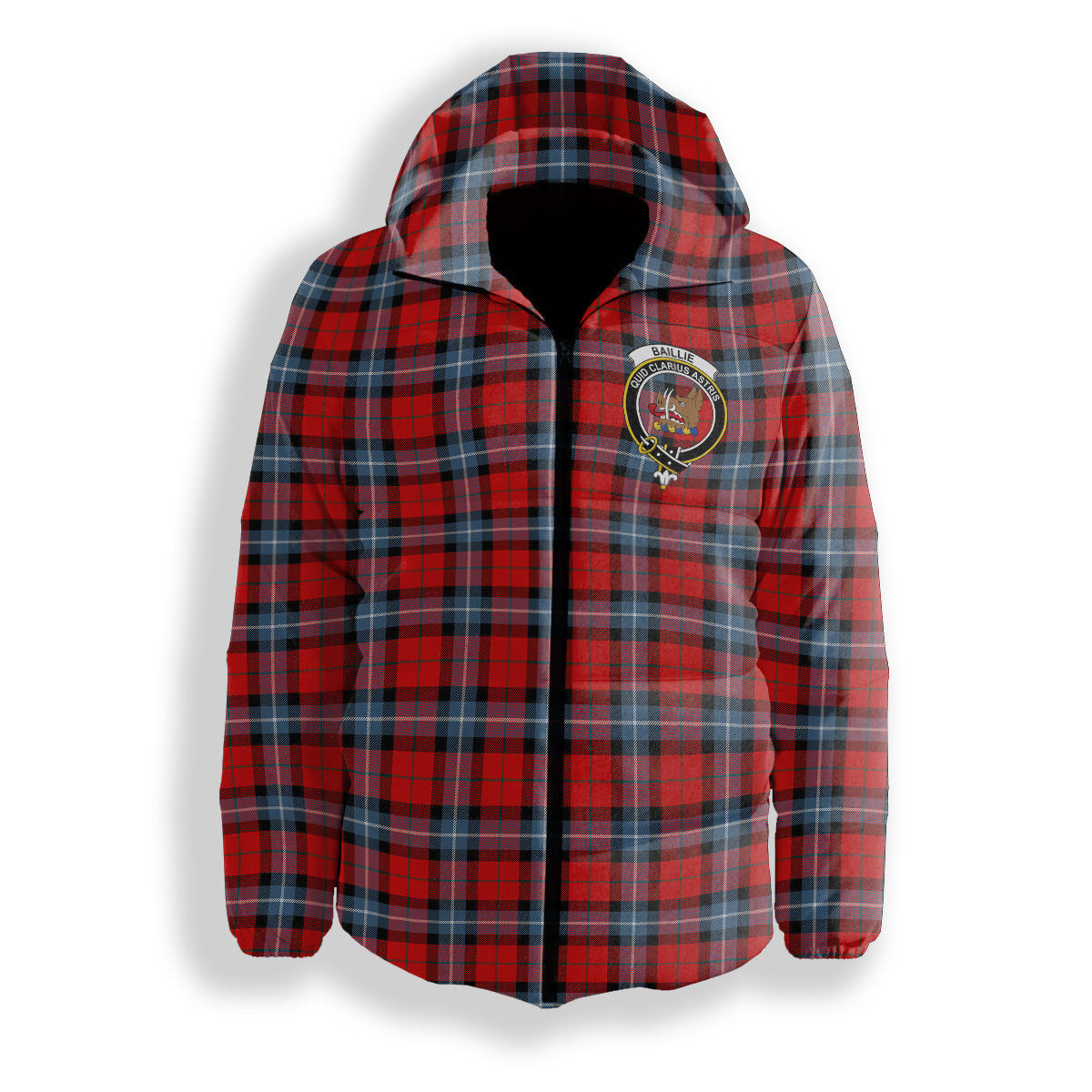 ScotsTee Shop Scottish Baillie of Polkemmet Red Modern Crest Tartan Down Jacket Winter White Duck Down Plaid