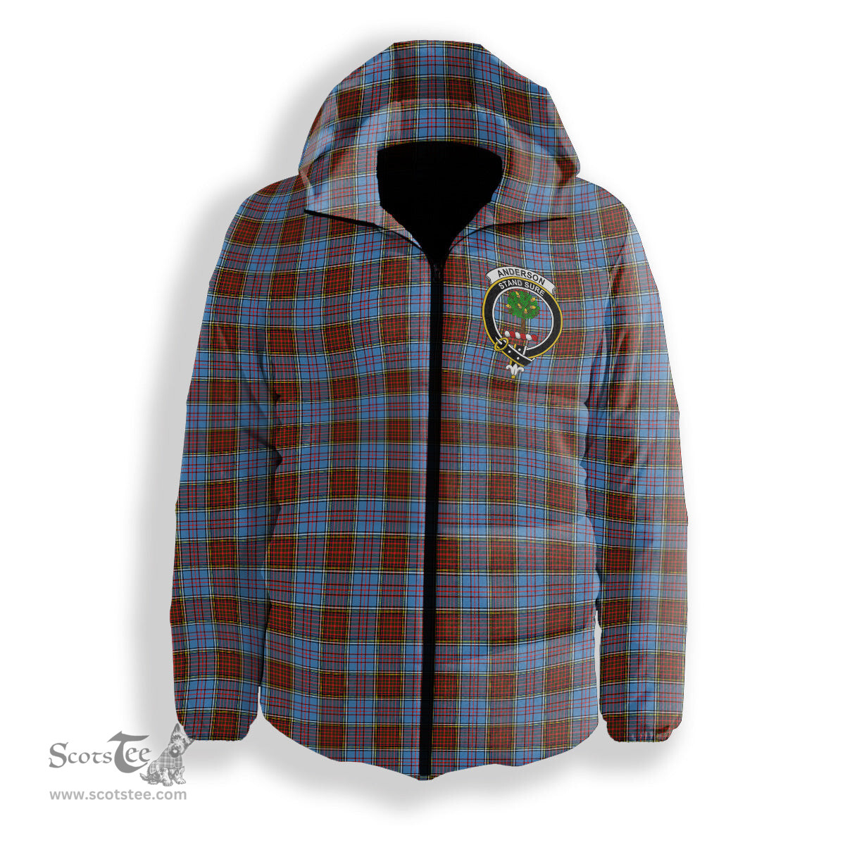 ScotsTee Shop Scottish Anderson Modern Crest Tartan Down Jacket Winter White Duck Down Plaid