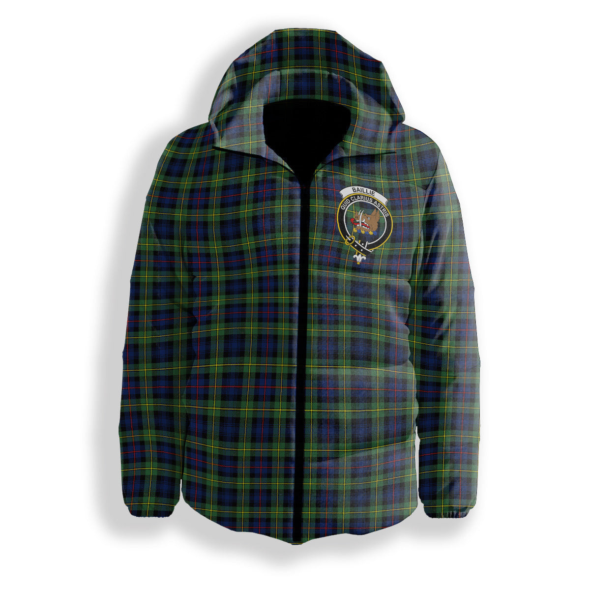 ScotsTee Shop Scottish Baillie Modern Crest Tartan Down Jacket Winter White Duck Down Plaid