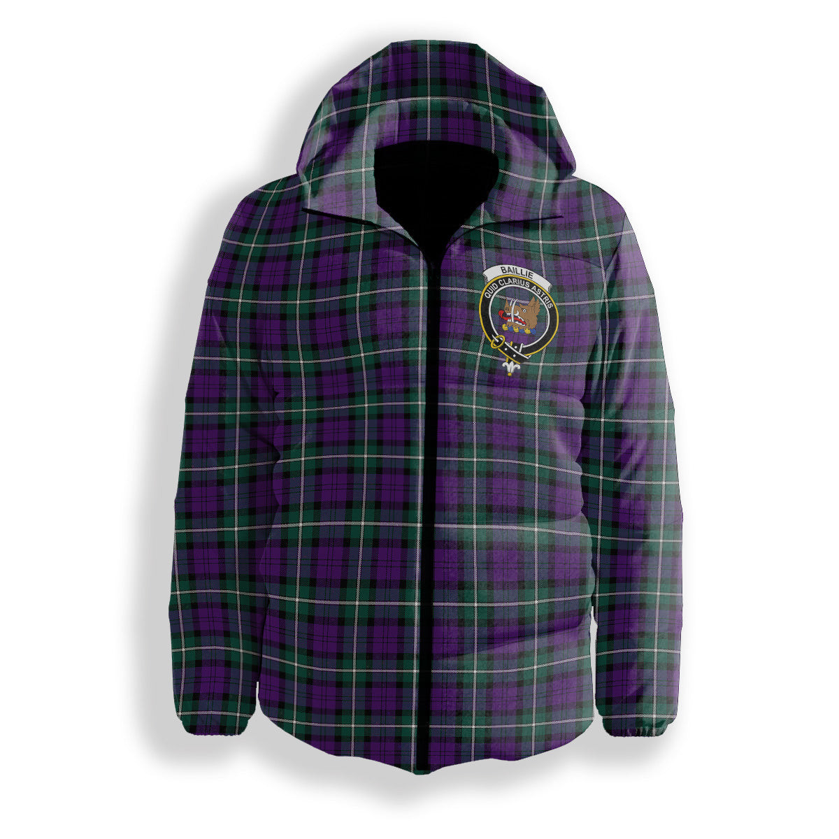 ScotsTee Shop Scottish Baillie Highland Society Modern Crest Tartan Down Jacket Winter White Duck Down Plaid