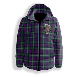 ScotsTee Shop Scottish Baillie Highland Society Modern Crest Tartan Down Jacket Winter White Duck Down Plaid