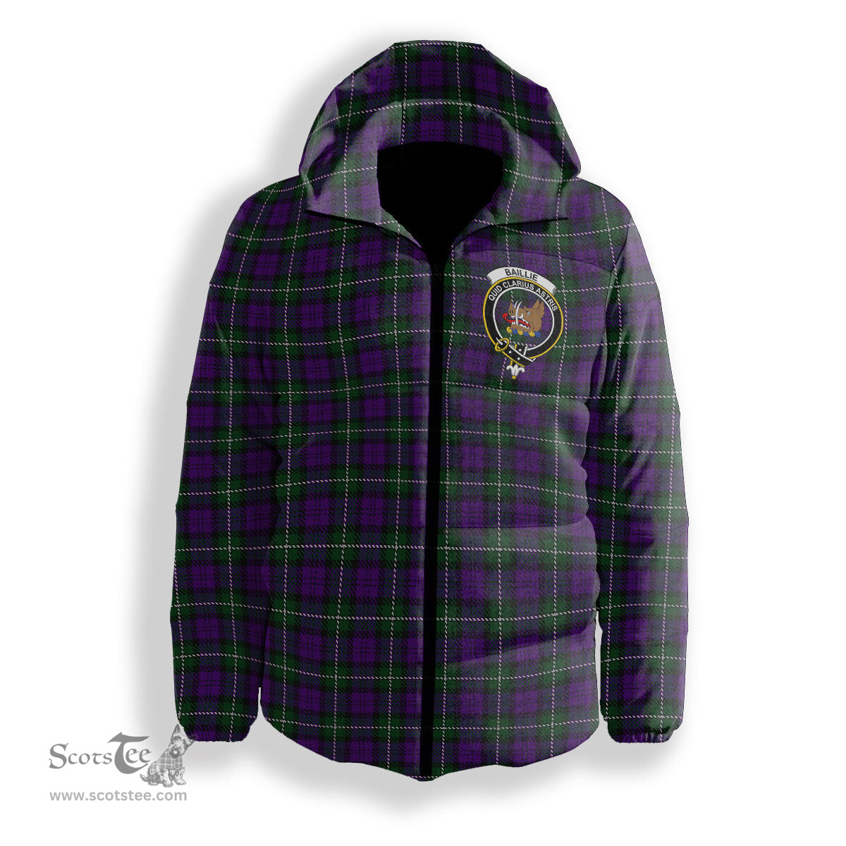 ScotsTee Shop Scottish Baillie Highland Society Crest Tartan Down Jacket Winter White Duck Down Plaid