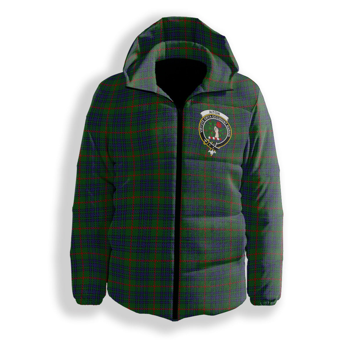ScotsTee Shop Scottish Aiton Crest Tartan Down Jacket Winter White Duck Down Plaid