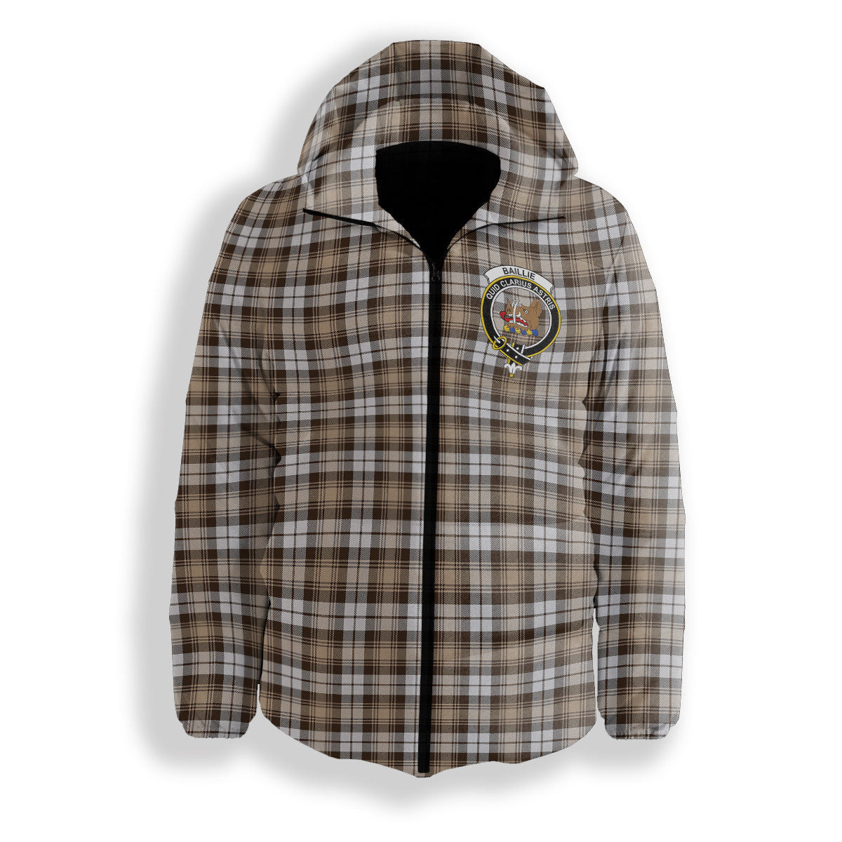 ScotsTee Shop Scottish Baillie Dress Modern Clan Crest Tartan Down Jacket Winter White Duck Down Plaid