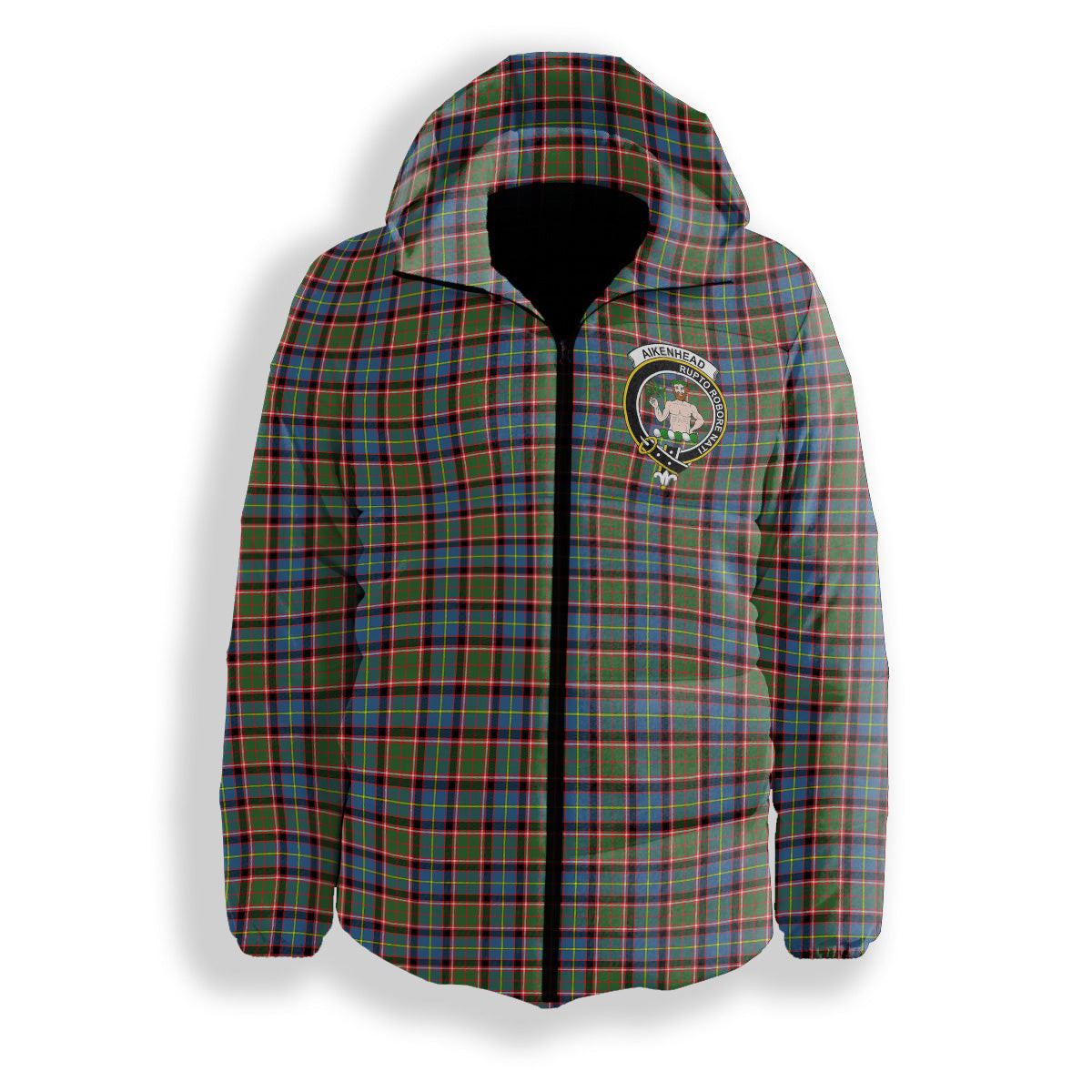 ScotsTee Shop Scottish Aikenhead Crest Tartan Down Jacket Winter White Duck Down Plaid