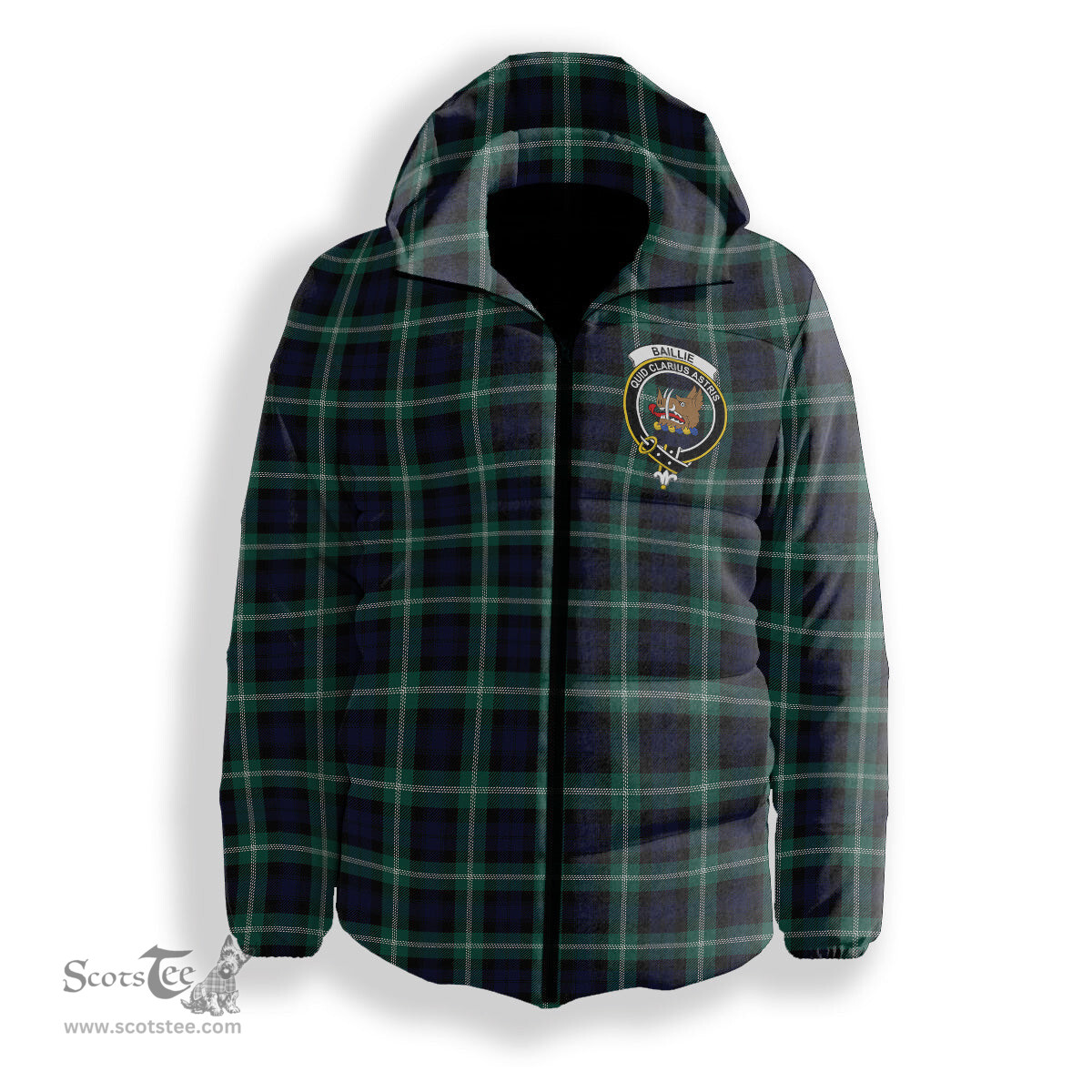 ScotsTee Shop Scottish Baillie of Polkemmet Modern Crest Tartan Down Jacket Winter White Duck Down Plaid