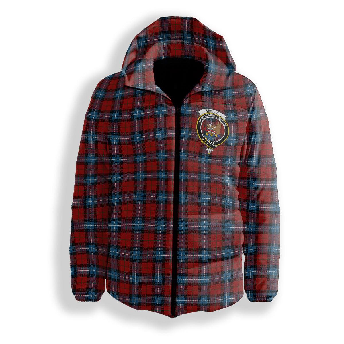 ScotsTee Shop Scottish Baillie of Polkemmet Red Crest Tartan Down Jacket Winter White Duck Down Plaid